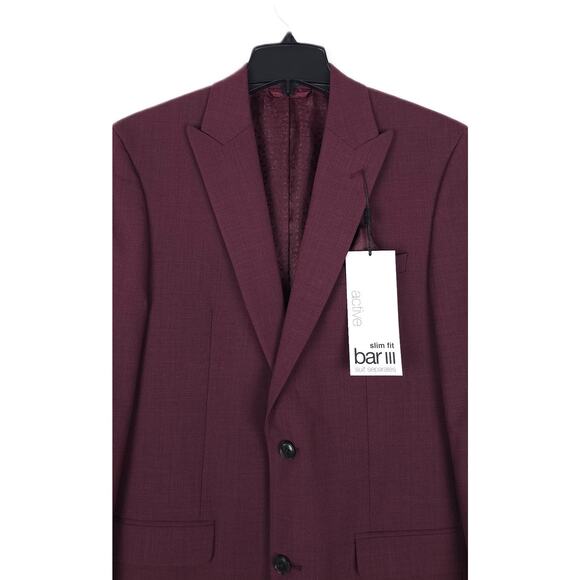 Bar III Men's Slim-Fit Active Stretch Wool Suit Jacket Red Solid 40S NWT - Picture 4 of 7